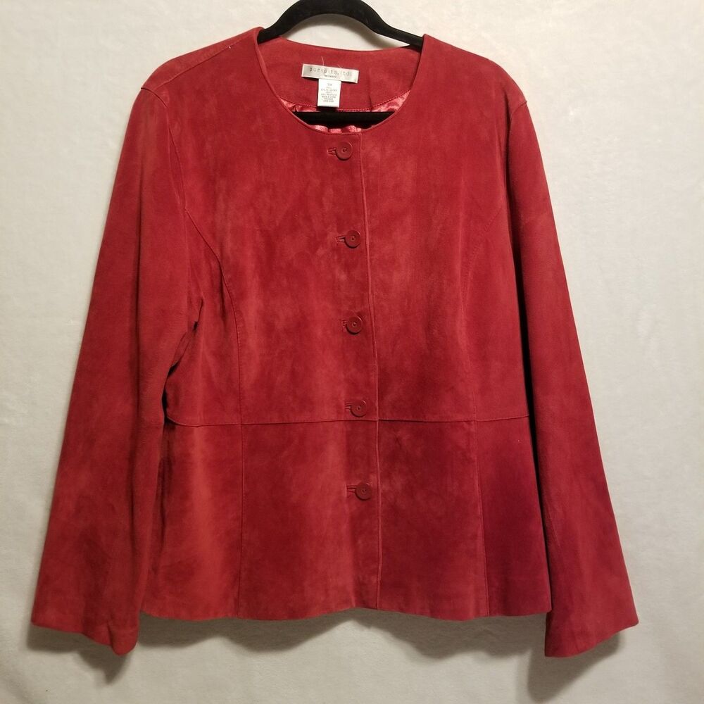 Pursuits Ltd 16W Jacket Suede Leather Button Up Red Lined Lightweight Western